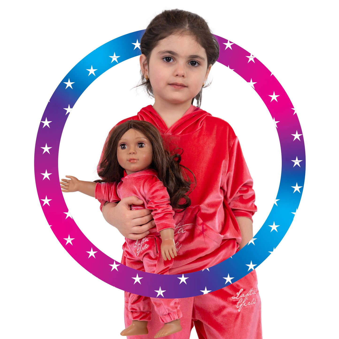 Tracksuit Hoodie + Doll with Tracksuit Hoodie - Pink Set